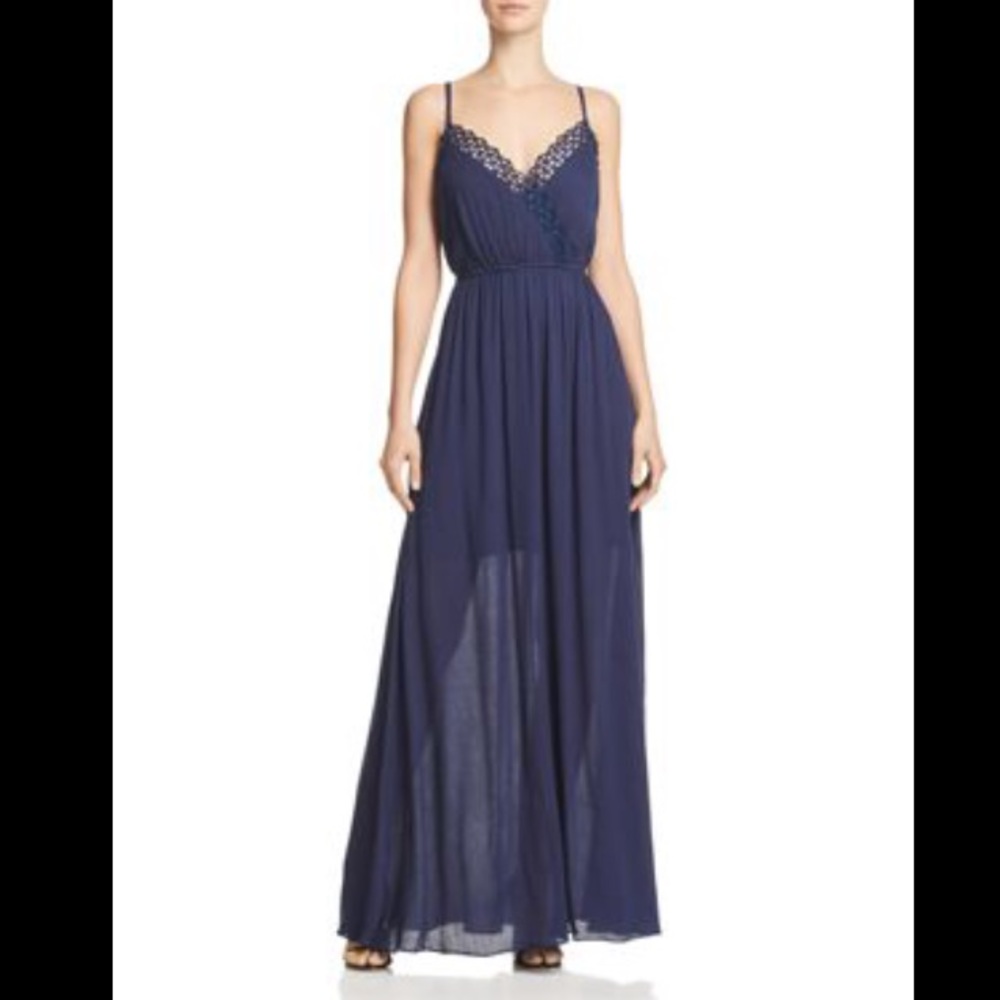 Aqua Womens Lace-Trim Adjustable Straps Maxi Dress
